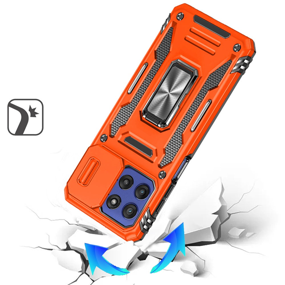 For Motorola Moto G Stylus 5G 2026 /2025 Tough Hybrid Case with Movable Camera Window & Metal Ring Stand Shockproof Case Cover Cosmic Orange
