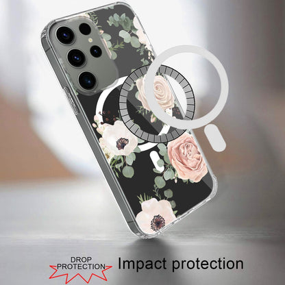 For Samsung Galaxy S24 FE /Fan Edition Hybrid Flower Design Stylish Fashion Thick Hard MagSafe Compatible Shockproof Case Cover