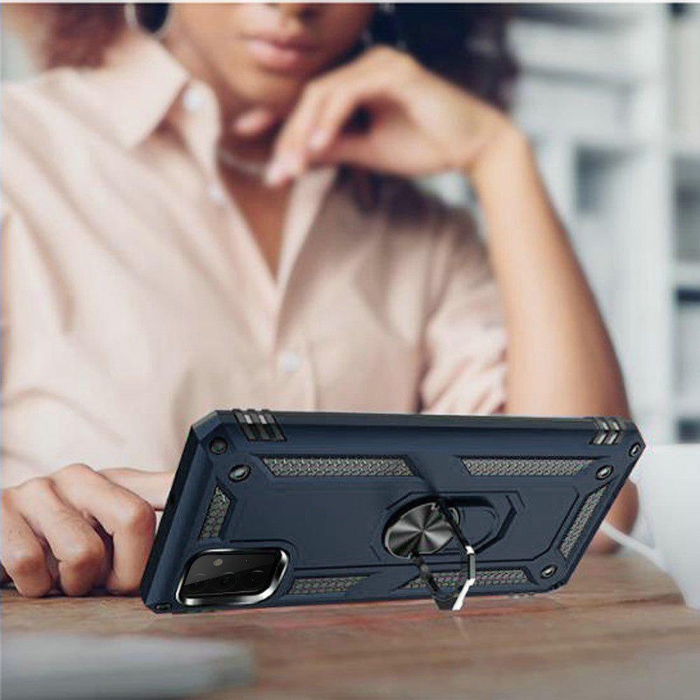 For Samsung Galaxy Z Flip 7 FE Hybrid Shockproof Protective with Magnetic 360° rotating Ring Kickstand, TPU Rubber PC Case Cover Blue