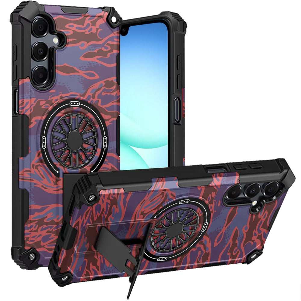 For Samsung Galaxy A17 5G Magnetic Invisible Kickstand Holder with CD Texture Design, Shockproof Hybrid Military Grade Heavy Duty Case Cover