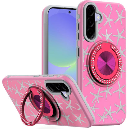For Samsung Galaxy A37 Pattern Design Hybrid with Invisible Ring Stand & Magnetic Back, Shockproof Protective Grip Case Cover
