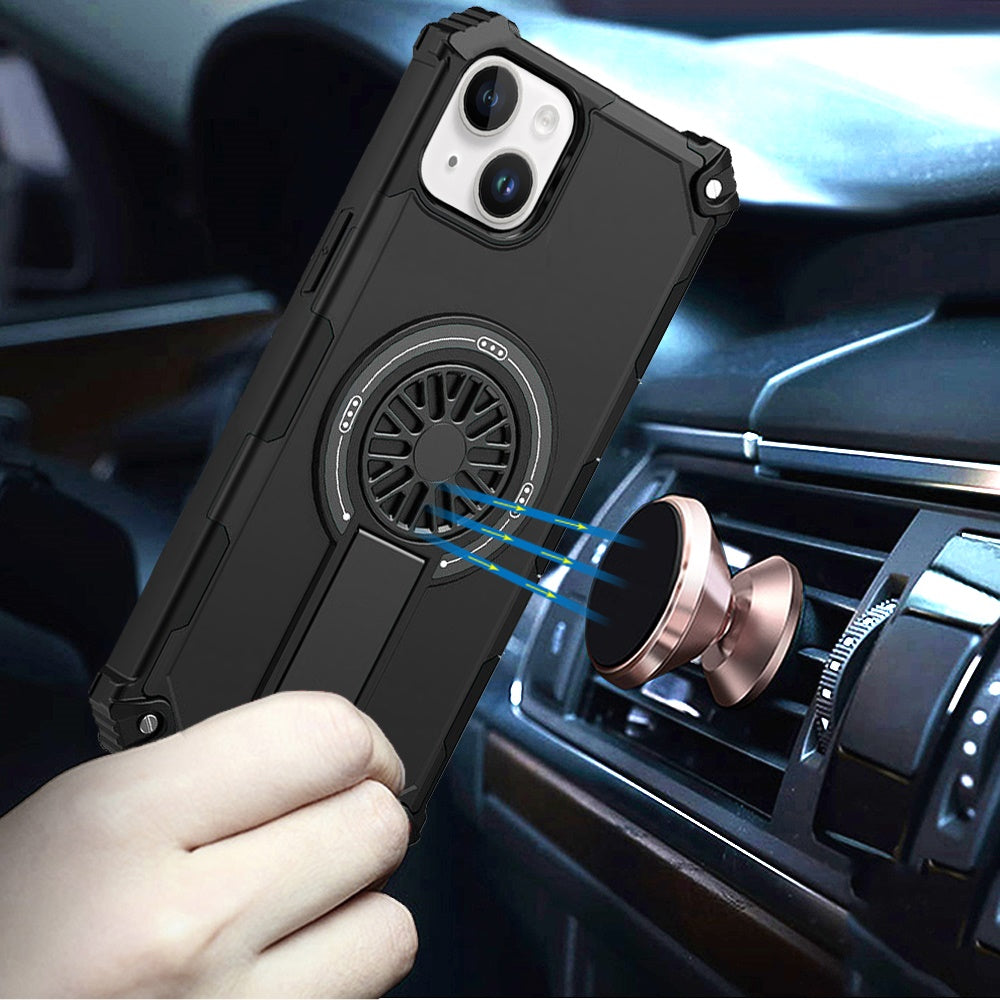 For iPhone 15 (6.1") Texture Design Invisible Kickstand Case, MagSafe Compatible Hybrid Shockproof Cover, Car Mount Friendly Case Cover