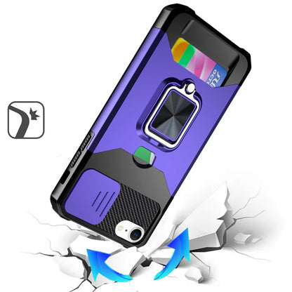 For Apple iPhone 17E /16E Wallet Case with Ring Stand & Slide Camera Cover Back Credit Card Slot Holder, Military Grade Case Cover
