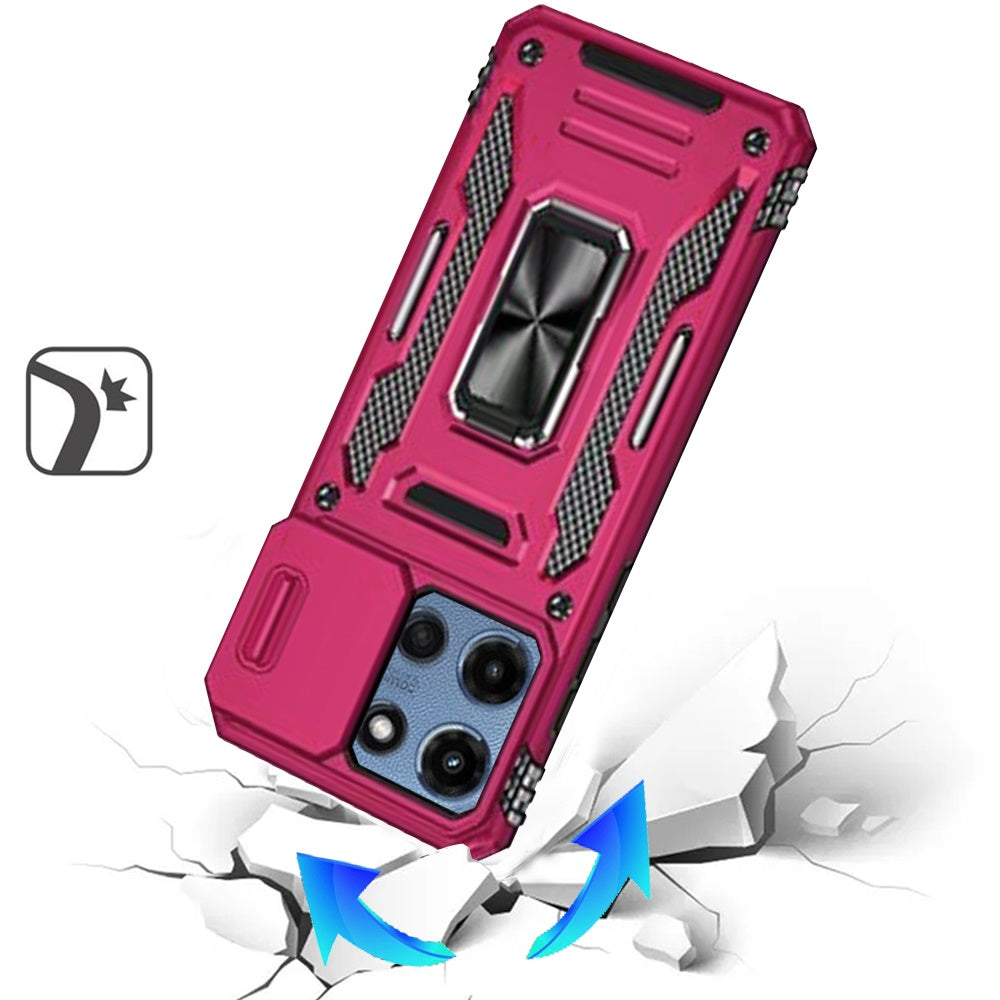 For Motorola Moto G Power 5G 2025 Tough Hybrid Case with Movable Camera Window & Metal Ring Stand Shockproof Case Cover