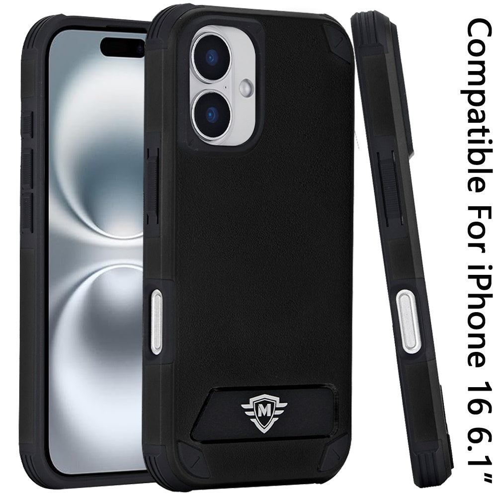 For Apple iPhone 16 (6.1") Heavy Duty Dual-Layer Rugged Protection, Shockproof Kickstand Tough Magnetic Compatible with MagSafe Case Cover