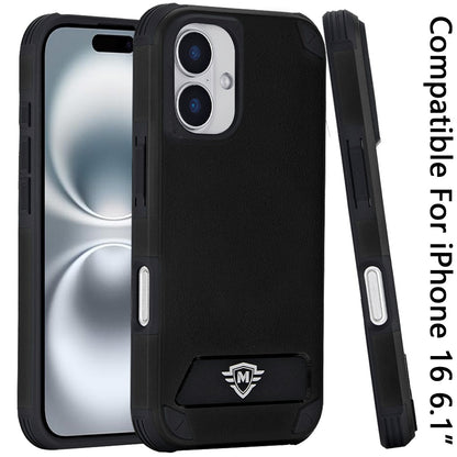 For Apple iPhone 16 (6.1") Heavy Duty Dual-Layer Rugged Protection, Shockproof Kickstand Tough Magnetic Compatible with MagSafe Case Cover