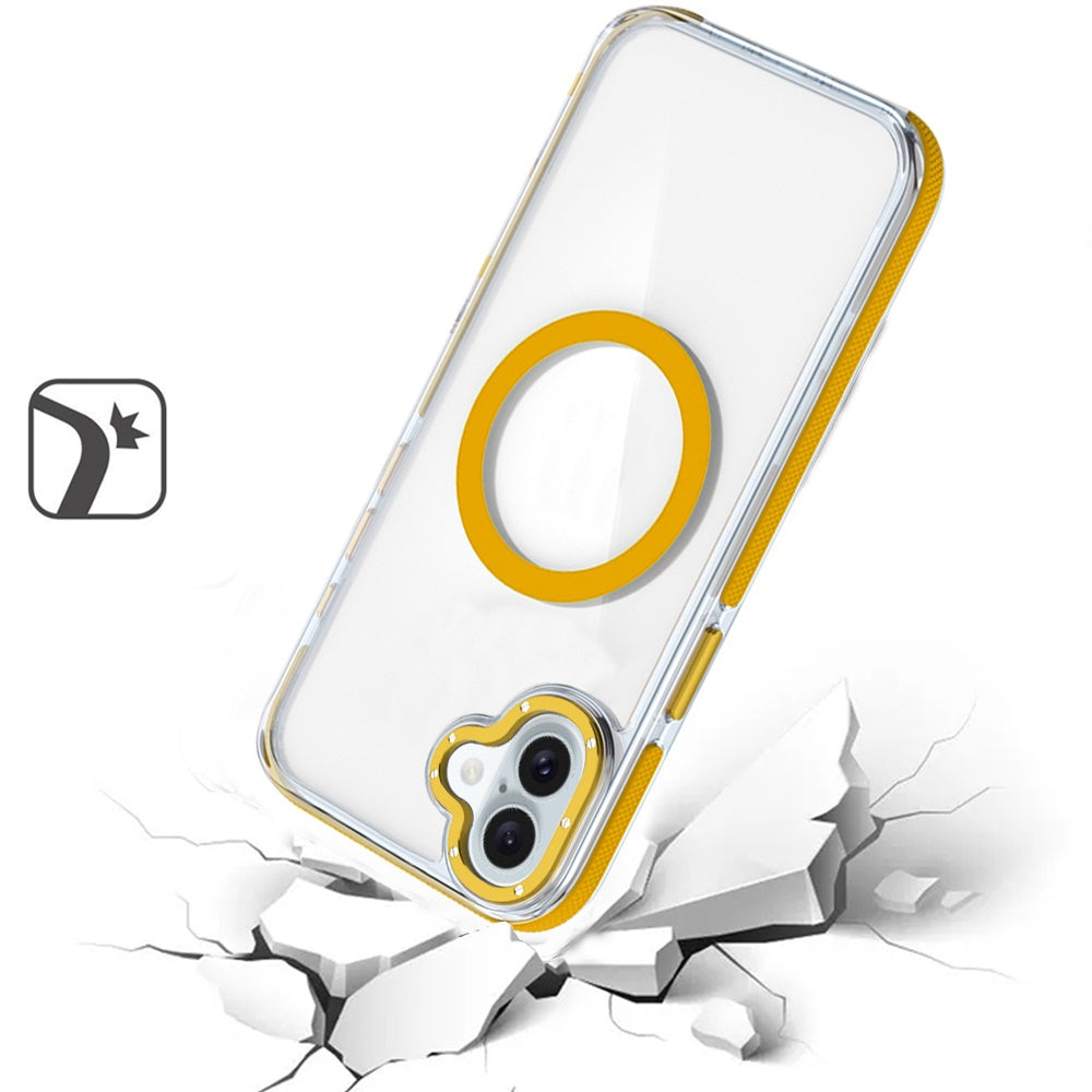 For Apple iPhone 16 Plus (6.7") Transparent back with Colorful Frame Strong Magnetic Circle [Compatible with Magsafe] Shockproof Case Cover Clear Yellow