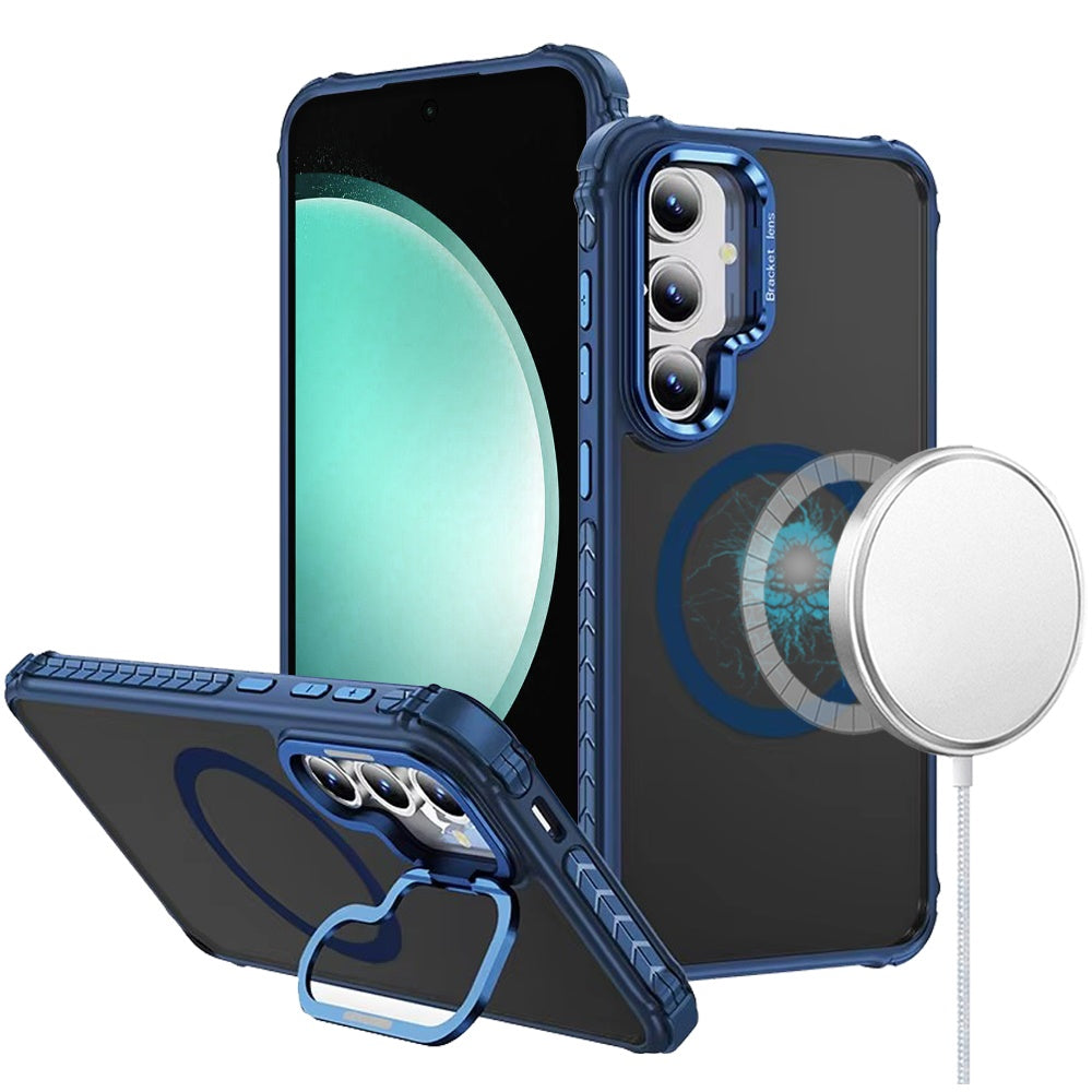 For Samsung Galaxy S23 FE /Fan Edition Hybrid Metal Camera Stand Ring Sturdy, Compatible with MagSafe, Matte Hard TPU Colorful Edge Case Cover