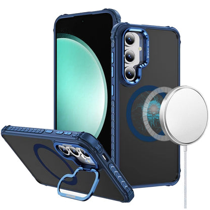 For Samsung Galaxy S23 FE /Fan Edition Hybrid Metal Camera Stand Ring Sturdy, Compatible with MagSafe, Matte Hard TPU Colorful Edge Case Cover