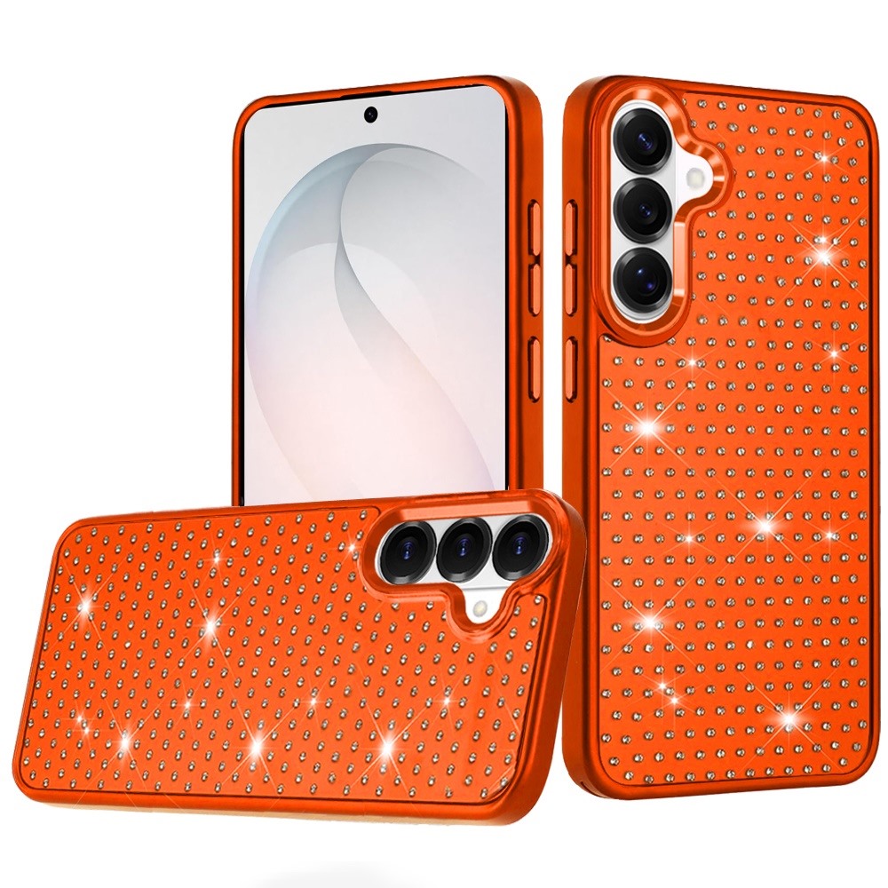 Phone Case for Samsung Galaxy S26 Luxury Diamond Bling Sparkle Chrome Metallic Edge Shockproof Durable Protective Stylish Premium Hybrid Design Cover Cosmic Orange