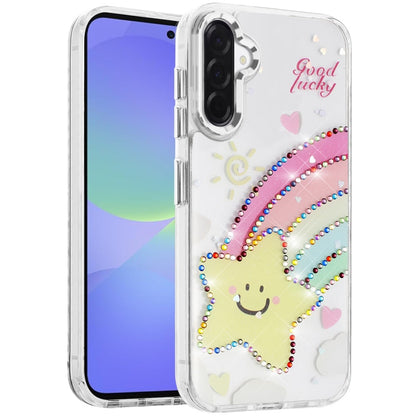 For Samsung Galaxy A36 Butterfly Resin Epoxy Diamond Design Metal Edged Hybrid Shockproof Heavy Duty Drop Protection Case Cover