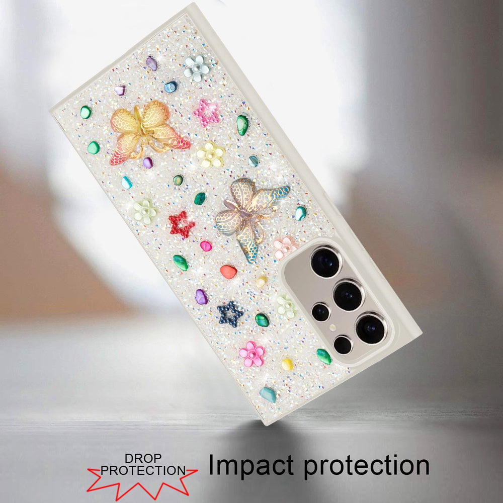For Motorola Moto G 5G 2025 Diamond Butterfly 3D Glitter Bling Design, Slim Hybrid Sparkle Protective Cover TPU for Women Girls Case Cover White
