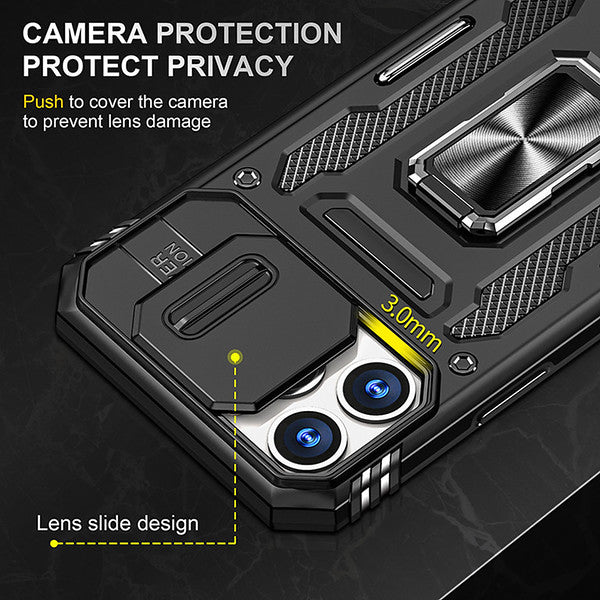 For Samsung Galaxy Z Fold 7 Hybrid Magnetic Ring Stand Case with Slide Camera Lens Protection, TPU Rubber Shockproof Case Cover