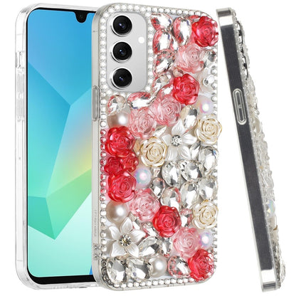 For Motorola Moto G 5G 2025 Fashion Rose Flower Floral Bling Crystal 3D Full Diamonds Pearl Sparkle Rhinestone Glitter Hybrid Case Cover
