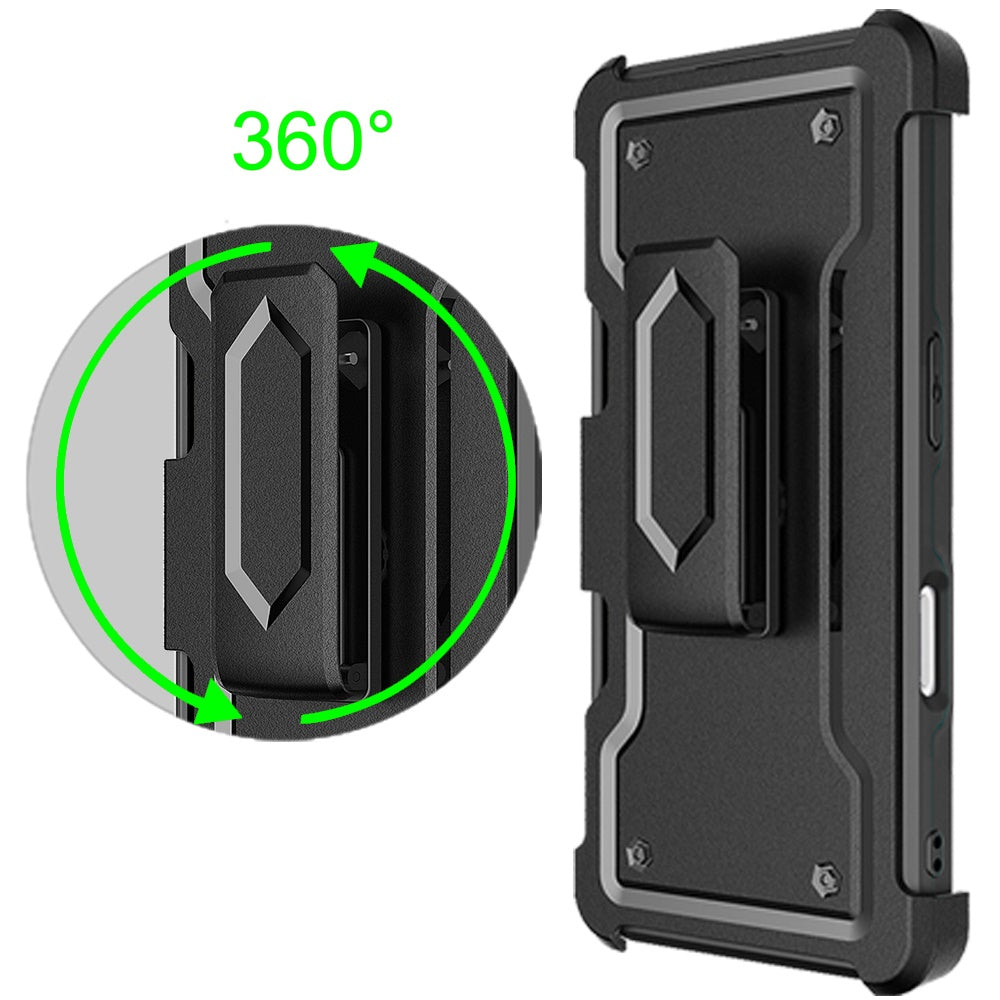 For Apple iPhone 16 (6.1") Armor Shockproof Belt Clip Holster with Credit Card Holder, Kickstand Protective Full Body Heavy Duty Hybrid Case Cover Black