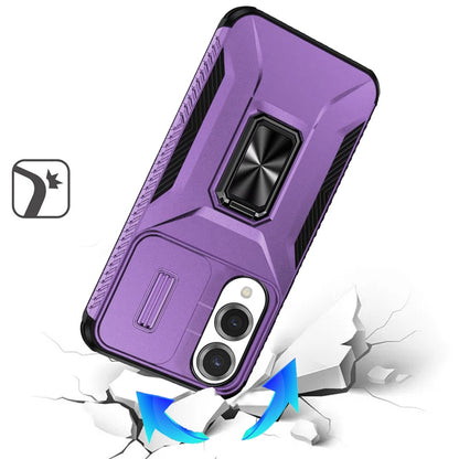 For Samsung Galaxy S25 EDGE Case, Camera Cover with Magnetic Rotation Ring Stand, Military Grade Hybrid Hard TPU Shockproof Case Cover