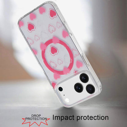 For Apple iPhone 17 Stylish Pattern Fashion IMD Printed Design TPU Double Layer Slim Shockproof with Magnetic Back Case Cover Pink Heart