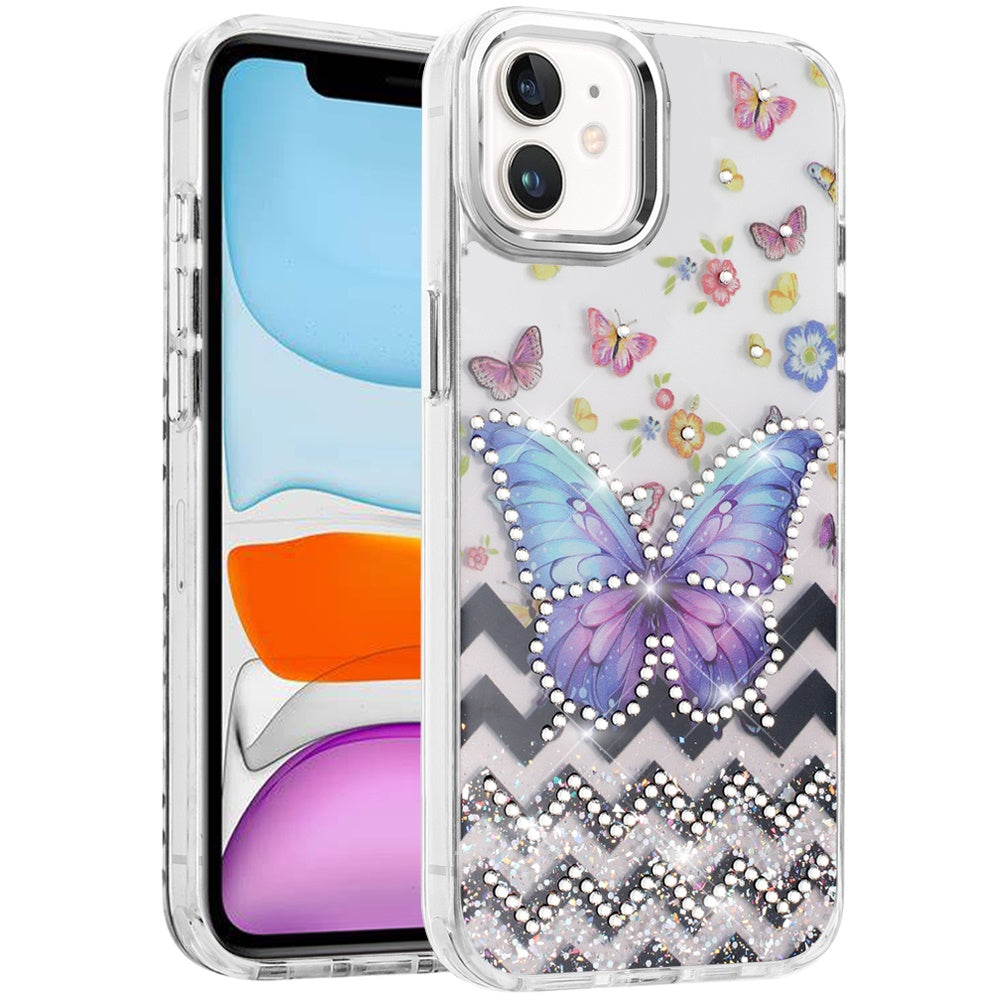 For Samsung Galaxy S26 Ultra Butterfly Resin Epoxy Diamond Design Metal Edged Hybrid Shockproof Heavy Duty Drop Protection Case Cover