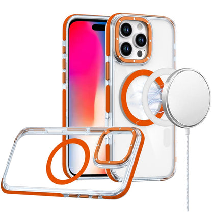 For Apple iPhone 16 Pro Transparent back with Colorful Frame Strong Magnetic Circle [Compatible with Magsafe] Slim Case Cover Orange