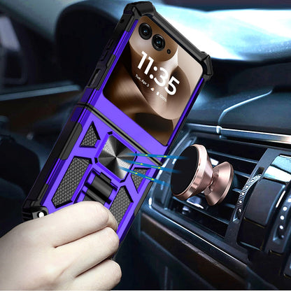 For Motorola Razr+ PLUS 2025 /2024 Hybrid Shockproof [Military Grade] Rugged Protective with Magnetic Car Mount & Invisible Stand Case Cover Purple