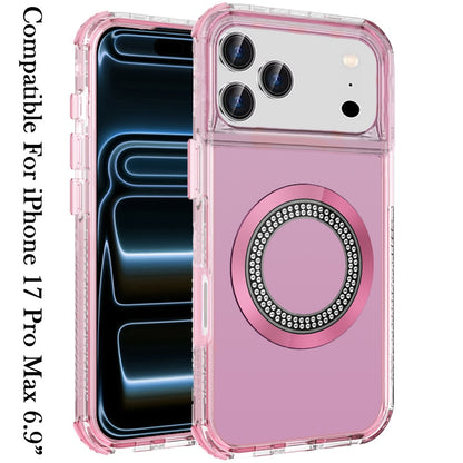 For Apple iPhone 17 Pro Max Magnetic Circle Compatible with Magsafe, Hybrid Chrome 3in1 Transparent Shockproof TPU Bumper Case Cover