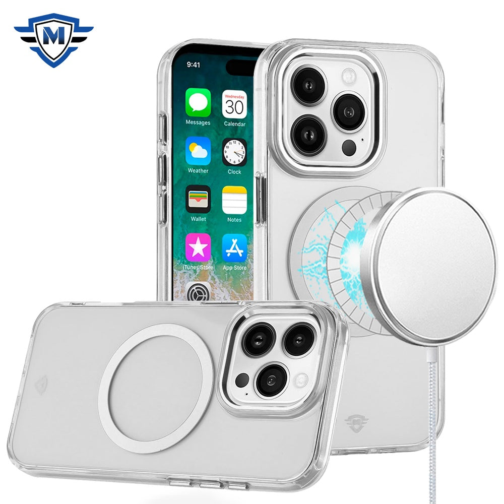 For Apple iPhone 16 Pro Max (6.9") Transparent Hybrid Circle Ring Magnetic Compatible with MagSafe Color Frame Metal Buttons Case Cover