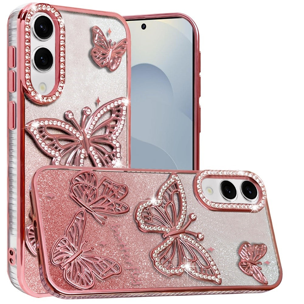 For Samsung Galaxy S25 EDGE Luxury Butterfly Sparkle Glitter Diamond Crystal Rhinestone Shimmer Bling Plating Thick TPU Hard PC Case Cover
