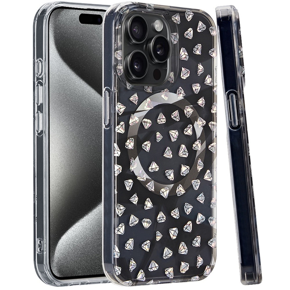For Apple iPhone 16 Pro (6.3") Floral Pattern Design Cute Clear Hybrid Compatible with Magsafe Double Layer Soft TPU Hard PC Case Cover