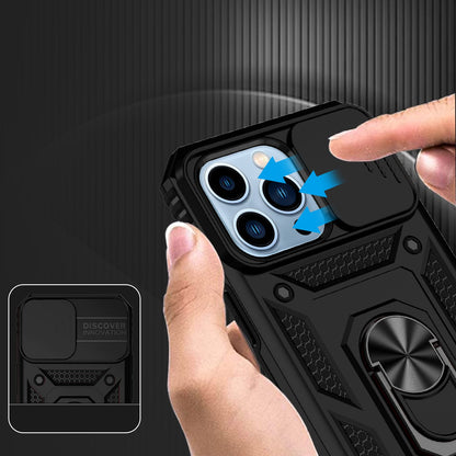 For iPhone 14/13 (6.1") Hybrid Ring Shockproof with 360° Rotate Ring Kickstand, Camera Lens Protection, Soft Edge Bumper Case Cover Black