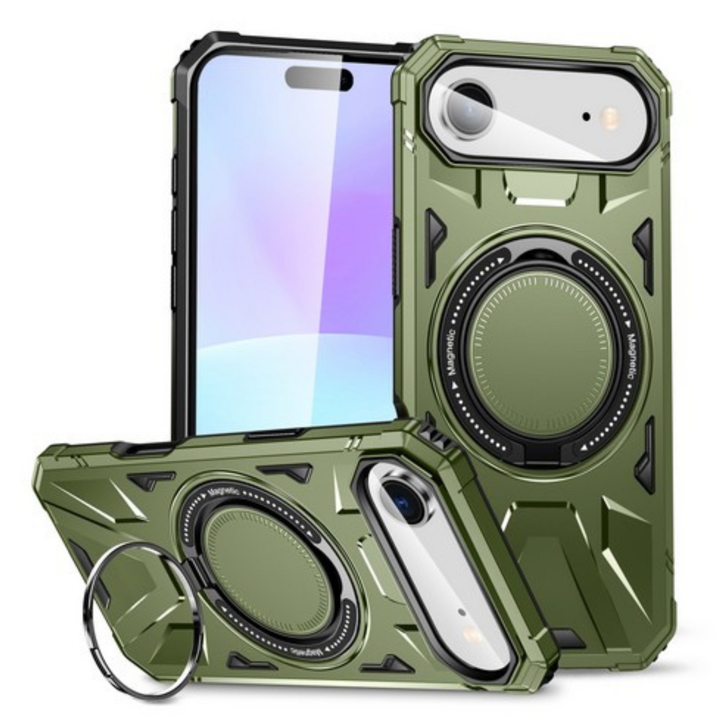 For Apple iPhone 17 AIR Tough Shockproof Hybrid Magnetic Large Rotating Ring Stand Compatible with MagSafe Case Cover