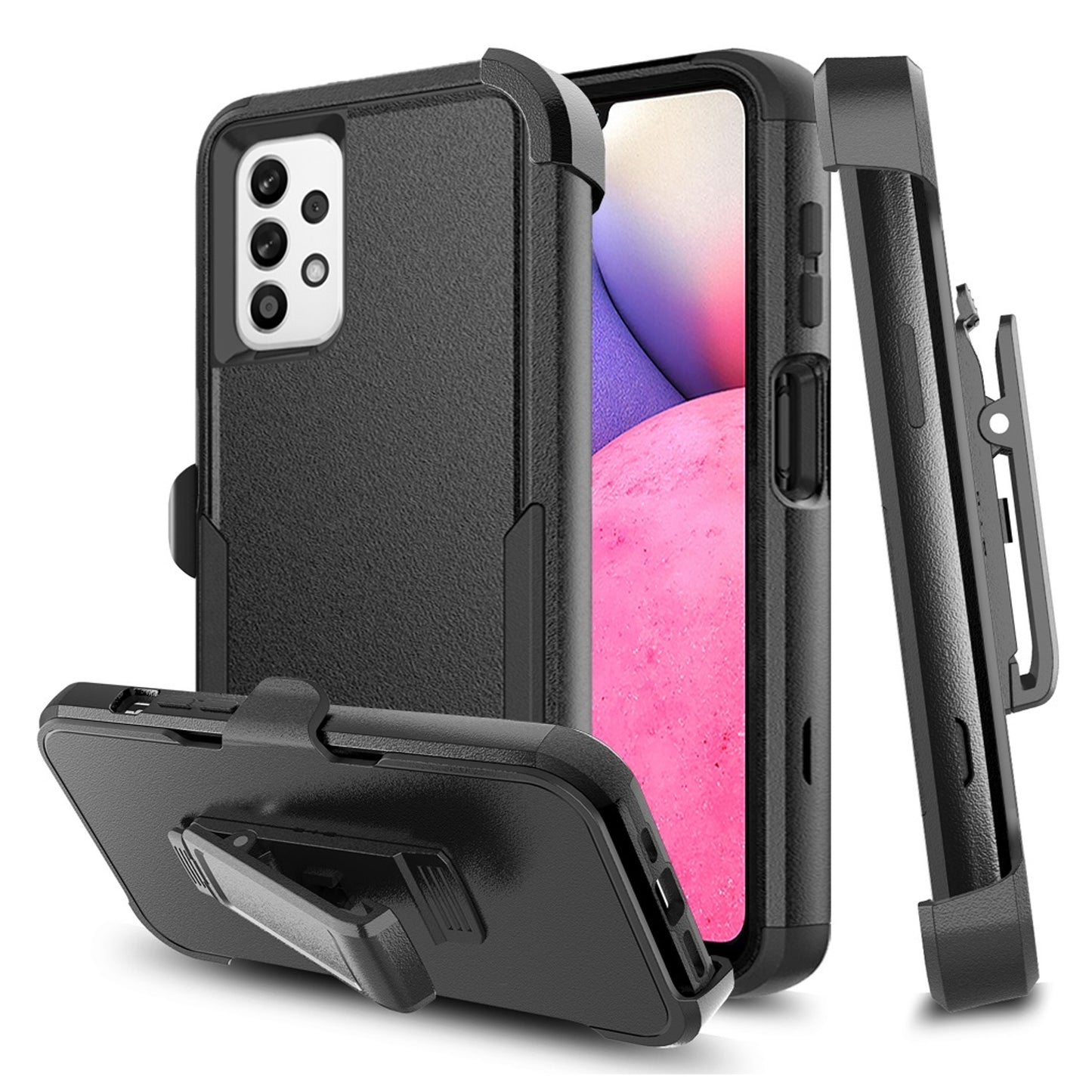 For Apple iPhone 16 Plus (6.7") Heavy Duty Rugged Shockproof Body Protection Hybrid Kickstand with Swivel Belt Clip Holster Case Cover Black