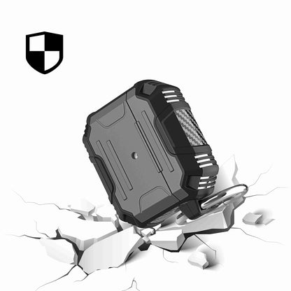 For Apple Airpods 4 Rugged ShockProof Hybrid With Metal Hook Carabiner Heavy Duty Armor Carbon Fiber PC Case Cover