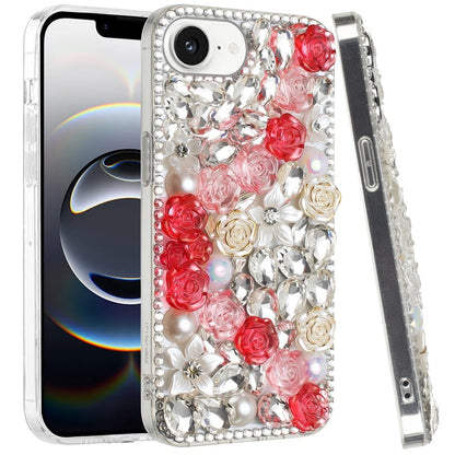 For Samsung Galaxy S25 EDGE Fashion Rose Flower Floral Bling Crystal 3D Full Diamonds Pearl Sparkle Rhinestone Glitter Hybrid Case Cover