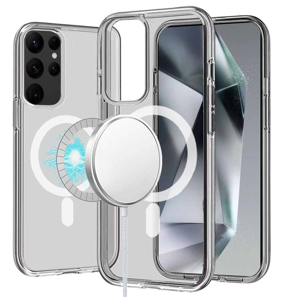 For Apple iPhone 17 AIR MagSafe Compatible Transparent Hybrid Case with Magnetic Circle, Shock Absorption TPU Rubber Case Cover Smoke Gray