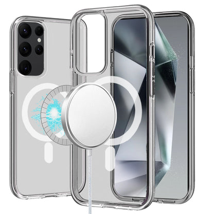 For Apple iPhone 17 Pro MagSafe Compatible Transparent Hybrid Case with Magnetic Circle, Shock Absorption TPU Rubber Case Cover Smoke Gray