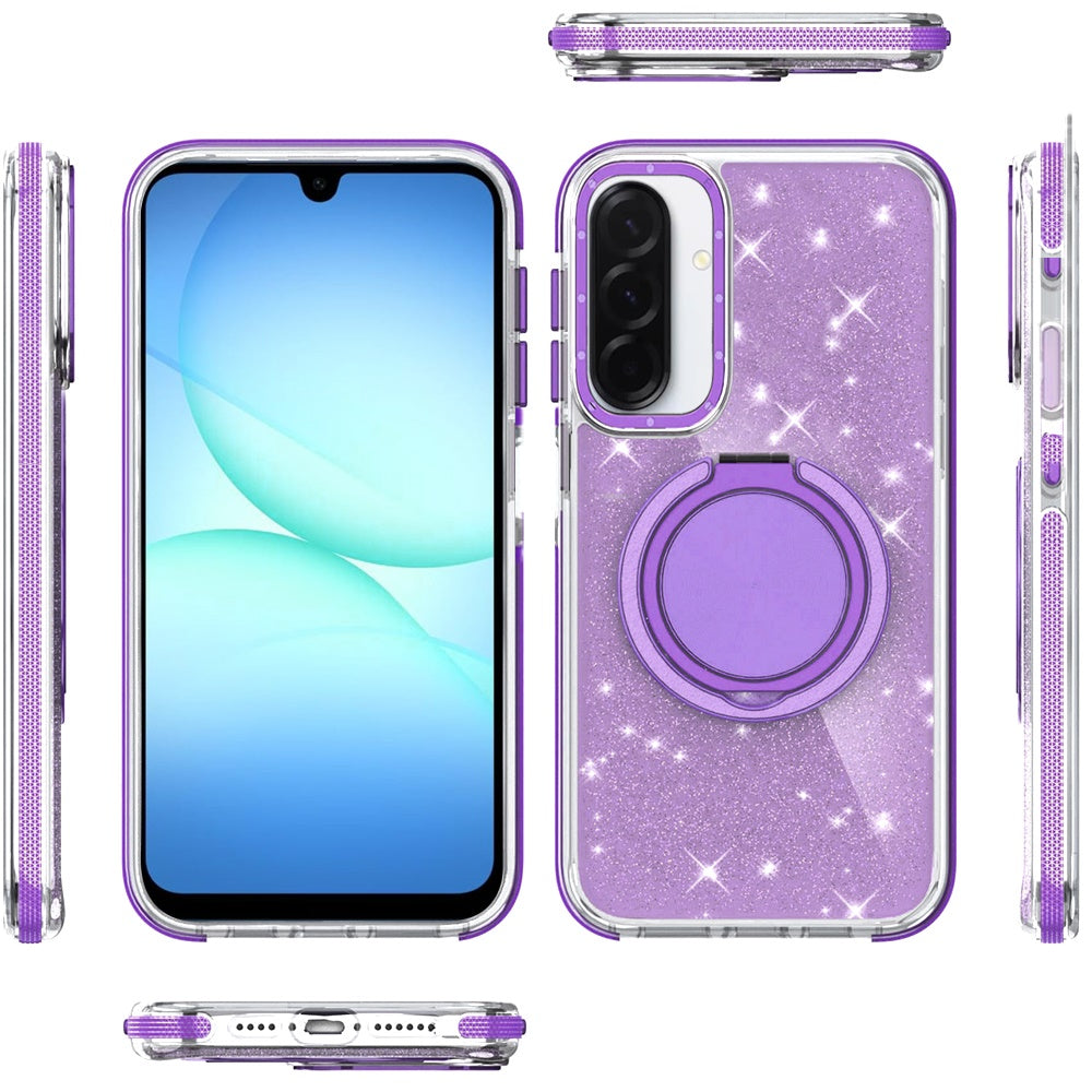 For Samsung Galaxy A17 5G Slim Bling Glitter Sparkly Shimmer Hybrid with Magnetic Ring and 360° Rotational Stand [Compatible with Magsafe] Case Cover