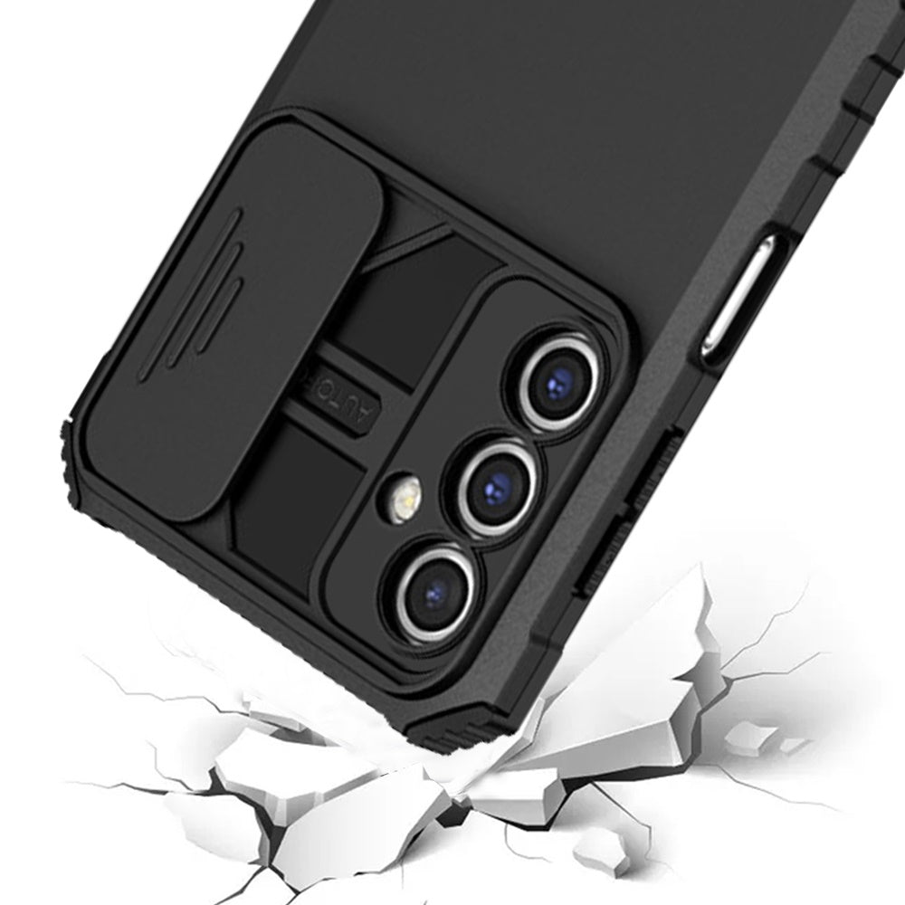 For Samsung Galaxy S22+ / S22 Plus Hybrid Hard PC & TPU Rubber Shockproof with Kickstand & Covered Camera Protection Case Cover Black