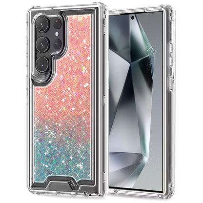 For Apple iPhone 17E /16E Epoxy Bling Glitter Sparkly 3-in-1 Transparent Hybrid Full-Body Shockproof PC Bumper Case Cover Pink + Blue