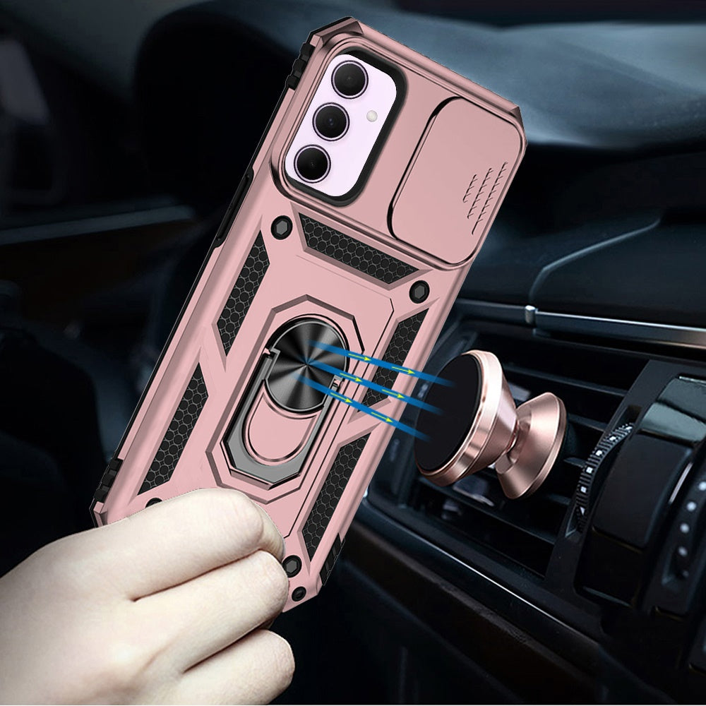 For Motorola Moto G 5G 2025 Hybrid Ring Shockproof with 360° Rotate Ring Kickstand, Camera Lens Protection, Soft Edge Bumper Case Cover Rose Gold