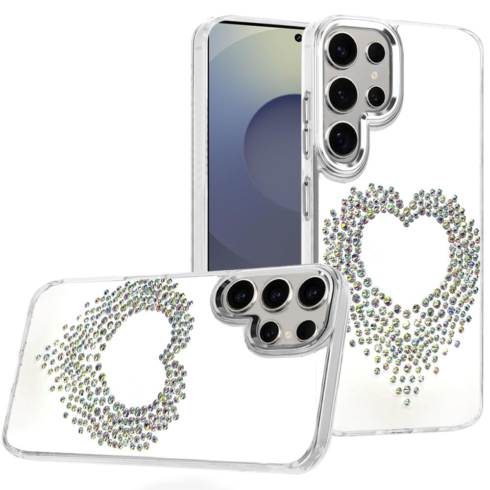 For Samsung Galaxy S25 Fan Edition /Galaxy S25 FE Angel Hearts Bling Glitter Diamond Hybrid TPU Cover, Colorful Frame Shockproof Protective Back Case Cover Silver