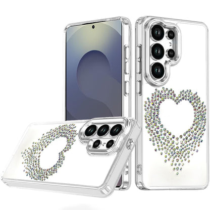 For Samsung Galaxy S25 Ultra Angel Hearts Bling Glitter Diamond Hybrid TPU Cover, Colorful Frame Shockproof Protective Back Case Cover