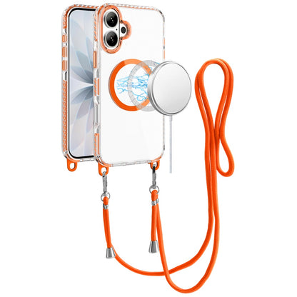 Phone Case for Apple iPhone 17 Transparent Magnetic Lanyard Shockproof Hybrid Clear Grip Durable Camera Protection TPU Anti-Slip Design Cover Cosmic Orange