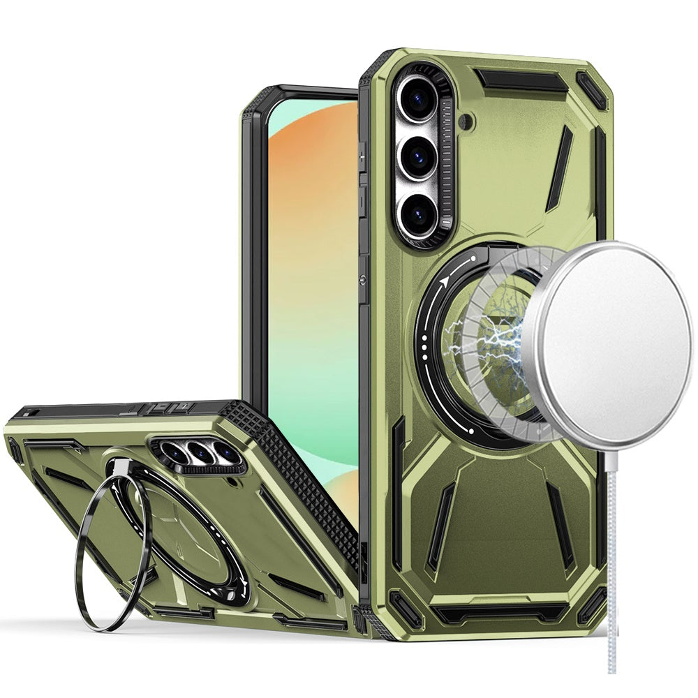 For Samsung Galaxy S24 Fan Edition /Galaxy S24 FE Hybrid Magnetic Ring and 360° Rotational Kickstand with MagSafe Compatible, Military Grade Drop Protection Case Cover
