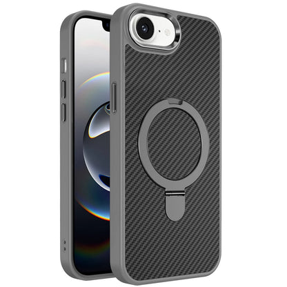 For Apple iPhone 17E /16E Hybrid Carbon Fiber Design with MagSafe Compatible [Magnetic Circle], Ring Stand Shockproof Slim TPU Case Cover
