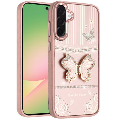 For Samsung Galaxy A57 Glitter 3D Butterfly Design Bling Metallic Edge Hybrid Stand Drop Protection TPU Shockproof Case Cover