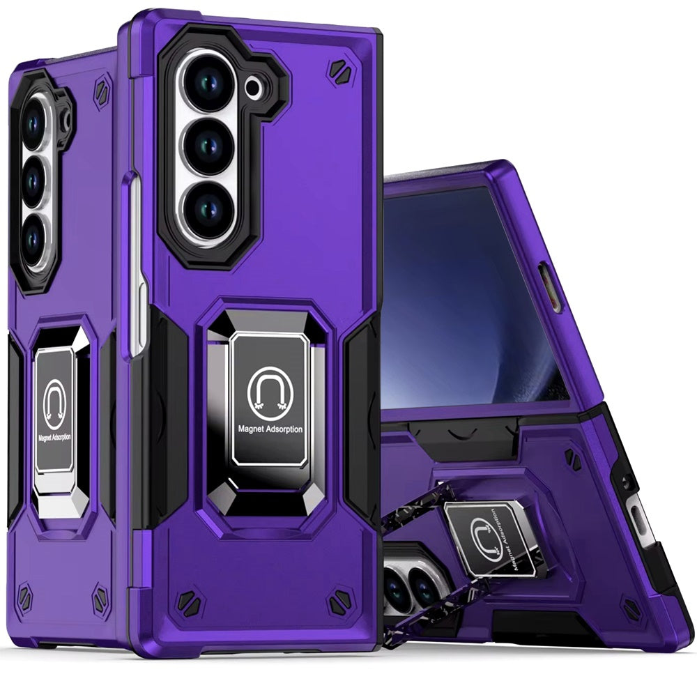 For Samsung Galaxy Z Flip 7 FE Hybrid Stand Magnetic Ring Holder Kickstand Heavy Duty Rugged Drop Silicone & Hard PC Shockproof Case Cover Purple
