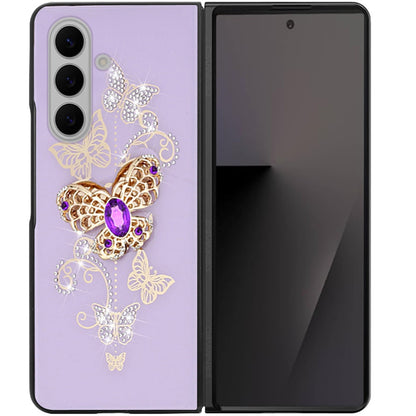 For Samsung Galaxy Z Fold 7 Diamonds 3D Fashion Floral Bling Sparkly Glitter Ornaments Engraving Hybrid with Ring Stand Case Cover