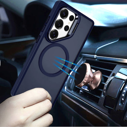 For Samsung Galaxy S23 Heavy Duty Metallic Hybrid Tough TPU with Camera Ring Stand, MagSafe Compatible, Rugged Drop Protection Case Cover