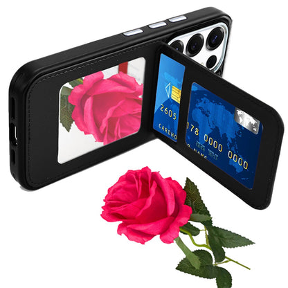 For Apple iPhone 13 Pro Max PU Leather Wallet Cover with Credit Card Holder, Kickstand & Mirror Inside Slim Fit TPU & PC Hybrid Design Case Cover