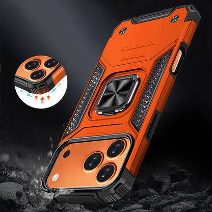 For Apple iPhone 17 Pro Armor Hybrid Magnetic Stand with Ring Holder Kickstand Shockproof Heavy-Duty Durable Rugged TPU Dual Layer Case Cover Cosmic Orange